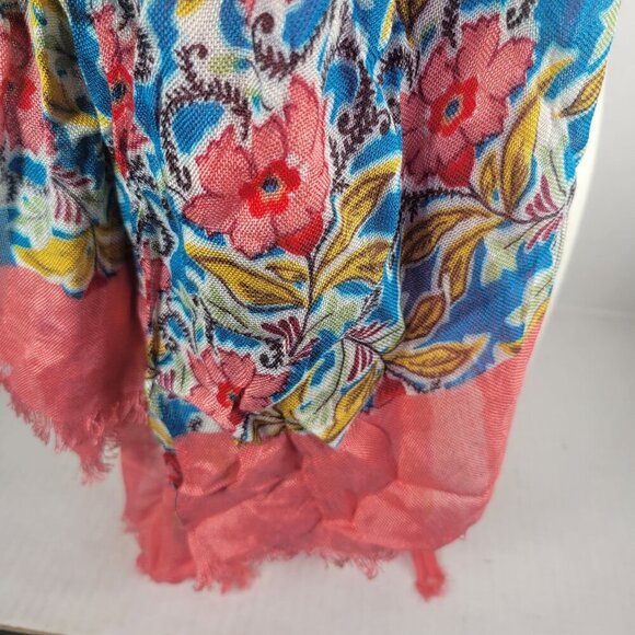 Talbots Ditzy Floral Lightweight Colorful Print Scarf Wrap With Frayed Edges - Picture 3 of 8